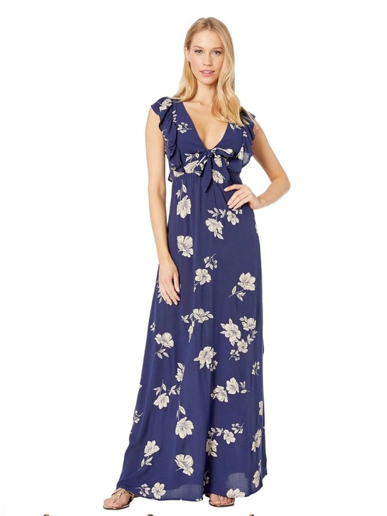 Amuse Society Dresses & Skirts - Amuse Society Navy Floral Tie-Front Maxi Dress with Cream Flowers